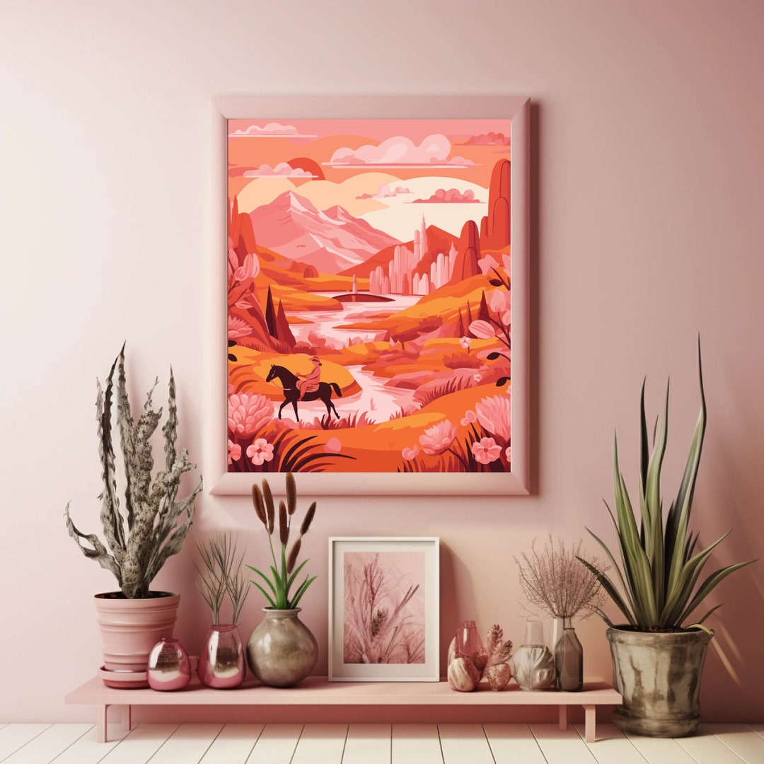 Retro Cowgirl Wall Art Print, Western Cowgirl Art, Pink Country Utopia ...
