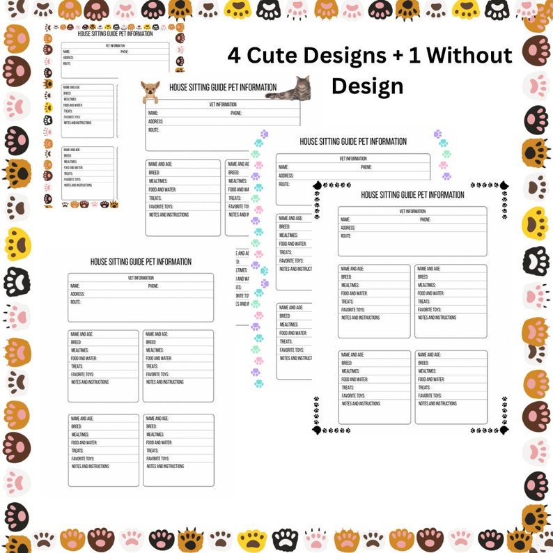 Printable Dog Cat Sitter Notes Pet Sitting Information Sheet - Etsy