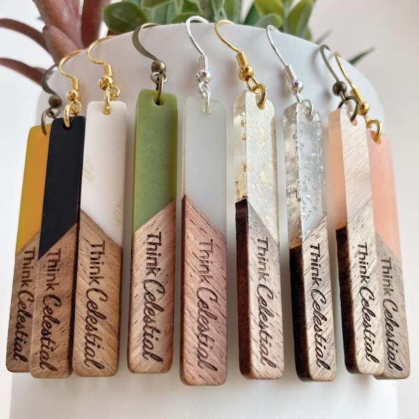 THINK CELESTIAL Earrings | Wood Resin Bar Charms | President Nelson | Inspirational Gift LDS Young Women Relief Society Wedding Mother’s Day