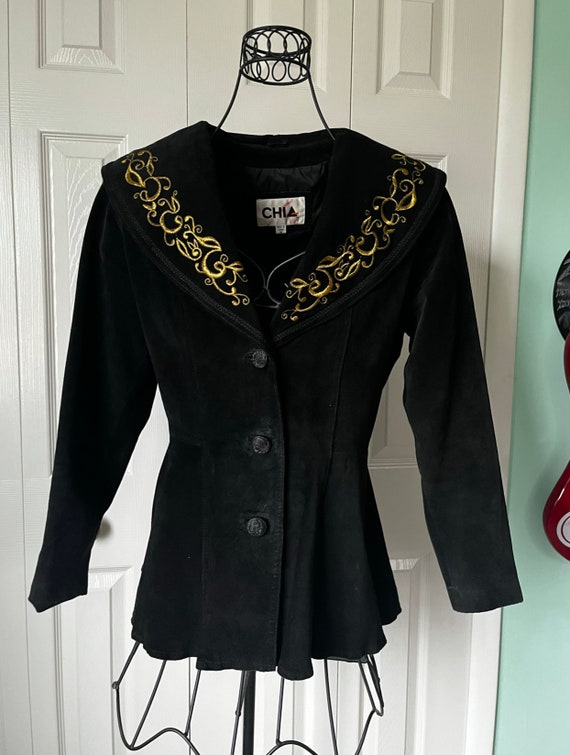 1980s 1990s suede black peplum blazer