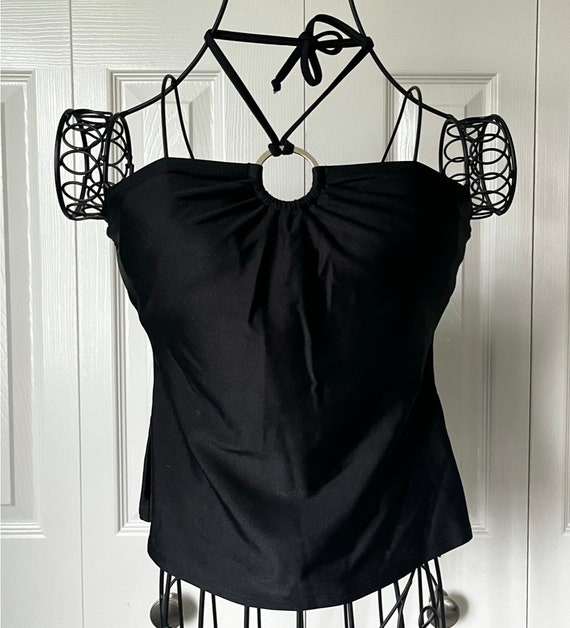 1990s y2k black ring halter top - image 1