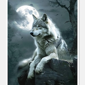 Night Wolf 4 - Getelde kruissteekpatronen - Afdrukbare tabel in pdf-formaat Handwerken Borduren Knutselen DIY DMC-kleur