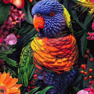 Regenboog lori bloemen - getelde kruissteekpatronen - afdrukbare grafiek pdf-formaat handwerken borduren ambachten DIY DMC kleur