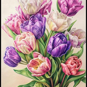 Tulip Whispers - getelde kruissteekpatronen - afdrukbare tabel in pdf-formaat handwerken borduren ambachten DIY DMC kleur