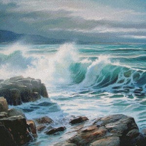 Waves Crashing 3 - Getelde kruissteekpatronen - Afdrukbare grafiek PDF-formaat Handwerken Borduren Knutselen DIY DMC-kleur