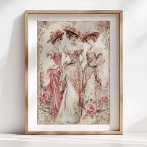 Three Elegant Ladies 2 - Vintage kruissteekpatronen - Afdrukbare tabel in pdf-formaat Handwerken Borduren Knutselen DIY DMC-kleur