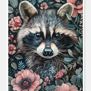 Wasbeer gezicht bloemen 2 - getelde kruissteekpatronen - afdrukbare grafiek pdf-formaat handwerken borduren ambachten DIY DMC kleur