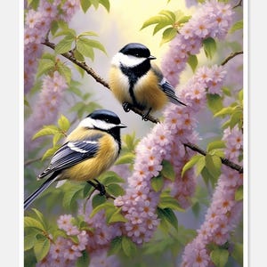 Chickadees and seringen 3 - getelde kruissteekpatronen - afdrukbare grafiek pdf-formaat handwerken borduren ambachten diy dmc kleur