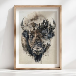 Abstract Buffalo Cross Stitch Pattern: Watercolor Style Chart (PDF Download, DMC Color)