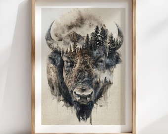 Abstract Buffalo Cross Stitch Pattern: Watercolor Style Chart (PDF Download, DMC Color)