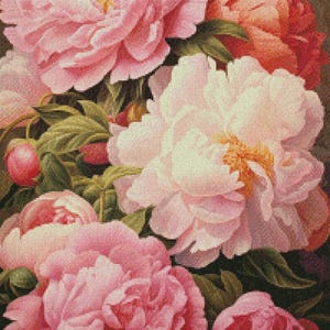Blooming Elegance 1 - Pioenroos kruissteekpatronen - afdrukbare grafiek pdf-formaat handwerken borduren ambachten DIY DMC kleur