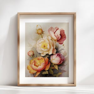 Pioenrozen 2 - bloemen kruissteekpatronen - afdrukbare grafiek pdf-formaat handwerken borduren ambachten DIY DMC kleur