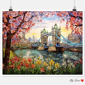 London Bridge in Spring - Getelde kruissteekpatronen - Afdrukbare tabel in pdf-formaat Handwerken Borduren Knutselen DIY DMC-kleur