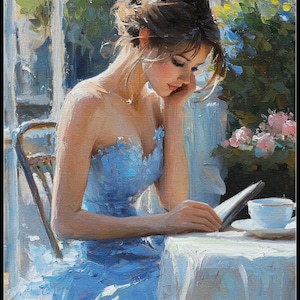 Parisian Grace with Coffee 3 - Getelde kruissteekpatronen - Afdrukbare grafiek PDF-formaat Handwerken Borduren Knutselen DIY DMC-kleur
