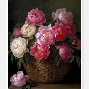 Pioenrozen in mand 2 - bloemen kruissteekpatronen - afdrukbare grafiek pdf-formaat handwerken borduren ambachten DIY DMC kleur