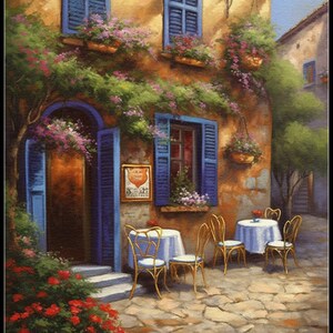 French Country Cafe - getelde kruissteekpatronen - afdrukbare grafiek pdf-formaat handwerken borduren ambachten DIY DMC kleur