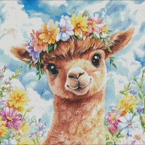 Schattige baby alpaca - kat kruissteekpatronen - afdrukbare grafiek pdf-formaat handwerken borduren knutselen doe-het-dmc kleur