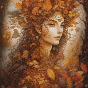 Herfstprinses - feeën kruissteekpatronen - afdrukbare grafiek pdf-formaat handwerken borduren ambachten dmc kleur