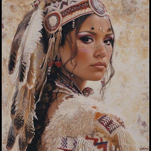 Native American Woman 2 - getelde kruissteekpatronen - afdrukbare grafiek pdf-formaat handwerken borduren ambachten DIY DMC kleur