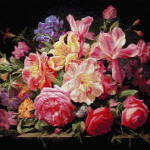 Bloemboeket - kruissteekpatronen met bloemen - afdrukbare grafiek pdf-formaat handwerken borduren ambachten DIY DMC kleur