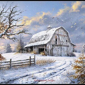 Winter Barn - Village Farm Bekijk kruissteekpatronen - afdrukbare grafiek pdf-formaat handwerken borduren ambachten DIY DMC kleur