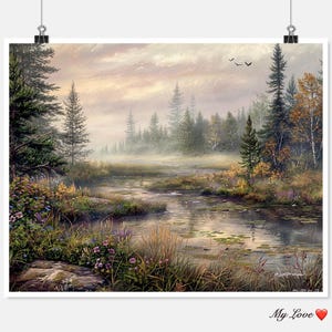 Misty River - natuurlijke weergave kruissteekpatronen - afdrukbare grafiek pdf-formaat handwerken borduren ambachten DIY DMC kleur
