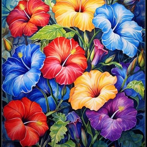 Kleurrijke ochtendglorie - bloemen kruissteekpatronen - afdrukbare grafiek pdf-formaat handwerken borduren ambachten DIY DMC kleur