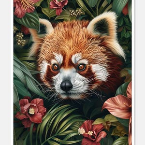 Rode panda gezicht bloemen - getelde kruissteekpatronen - afdrukbare grafiek pdf-formaat handwerken borduren ambachten DIY DMC kleur