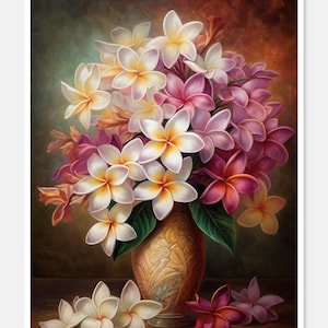 Plumerias in een vaas 2 - getelde kruissteekpatronen - afdrukbare grafiek pdf-formaat handwerken borduren ambachten DIY DMC kleur