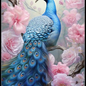 Blauwe pauw en bloemen 2 - getelde kruissteekpatronen - afdrukbare grafiek pdf-formaat handwerken borduren ambachten DIY DMC kleur