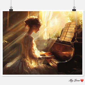 Sonata of the Soul - Lady and Piano Cross Stitch Patterns - Printable Chart PDF-formaat Handwerken Borduren Knutselen DIY DMC-kleur