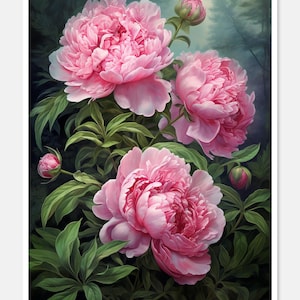Prachtige roze pioenrozen - getelde kruissteekpatronen - afdrukbare grafiek pdf-formaat handwerken borduren ambachten DIY DMC kleur