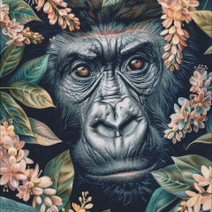 Bloemen gorillagezicht - getelde kruissteekpatronen - afdrukbare grafiek pdf-formaat handwerken borduren ambachten DIY DMC kleur