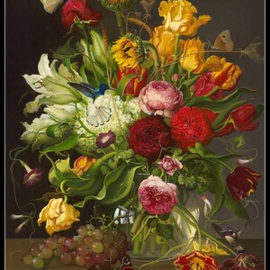 Bloemen met twee kolibries - getelde kruissteekpatronen - afdrukbare grafiek pdf-formaat handwerken borduren ambachten DIY DMC kleur