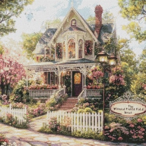 Garden Cottage 3 - Haus Kreuzstichmuster - Druckbare Tabelle PDF-Format Handarbeit Stickerei Handwerk DIY DMC Farbe