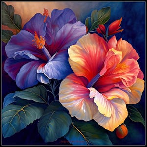 Tweekleurige hibiscus - getelde kruissteekpatronen - afdrukbare grafiek pdf-formaat handwerken borduren ambachten DIY DMC kleur