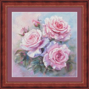 Bloemenroos kruissteekpatronen - roze rozen 9 - afdrukbare grafiek pdf-formaat handwerken borduren ambachten DIY DMC kleur