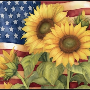 Zonnebloem en vlag 1 - getelde kruissteekpatronen - afdrukbare grafiek pdf-formaat handwerken borduren ambachten DIY DMC kleur