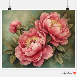 Twee roze pioenrozen - getelde kruissteekpatronen - afdrukbare grafiek pdf-formaat handwerken borduren ambachten DIY DMC kleur