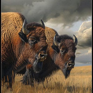 Bison at the Prairie - getelde kruissteekpatronen - afdrukbare grafiek pdf-formaat handwerken borduren ambachten DIY DMC kleur