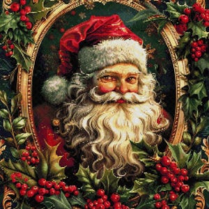 Vintage kerstman - getelde kruissteekpatronen - afdrukbare grafiek pdf-formaat handwerken borduren ambachten DIY DMC kleur