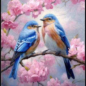 Two Blue Birds 1 - getelde kruissteekpatronen - afdrukbare grafiek pdf-formaat handwerken borduren ambachten DIY DMC kleur