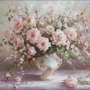 Elegantie in pastelbloei 3 - bloemen kruissteekpatronen - afdrukbare grafiek pdf-formaat handwerken borduren ambachten DIY DMC kleur