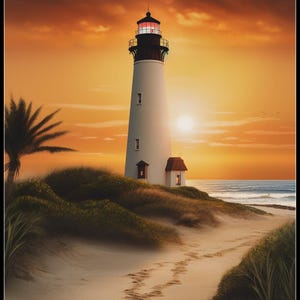Coastal Beacon at Dusk - vuurtoren kruissteekpatronen - afdrukbare grafiek pdf-formaat handwerken borduren ambachten DIY DMC kleur