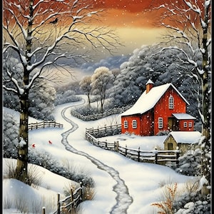 Winter Farm 2 - Getelde kruissteekpatronen - Afdrukbare tabel in pdf-formaat Handwerken Borduren Knutselen DIY DMC-kleur