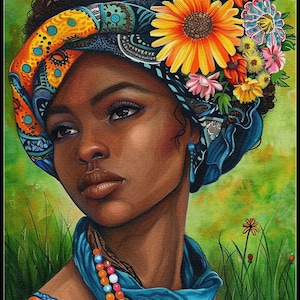 Portret Afrikaanse vrouw 1 - getelde kruissteekpatronen - afdrukbare grafiek pdf-formaat handwerken borduren ambachten DIY DMC kleur