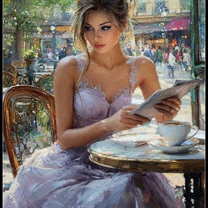 Parisian Grace with Coffee 4 - getelde kruissteekpatronen - afdrukbare grafiek pdf-formaat handwerken borduren ambachten DIY DMC kleur