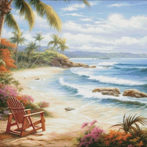 Beach and Palms - getelde kruissteekpatronen - afdrukbare tabel in pdf-formaat handwerken borduren ambachten DIY DMC kleur
