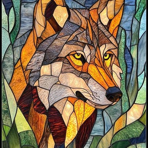 Gebrandschilderd glas wolf - getelde kruissteekpatronen - afdrukbare grafiek pdf-formaat handwerken borduurwerk ambachten diy dmc kleur