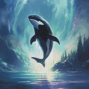 Orca sprong eruit - getelde kruissteekpatronen - afdrukbare grafiek pdf-formaat handwerken borduren ambachten DIY DMC kleur